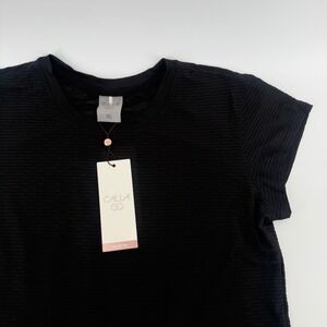 CALIA Renew Tee Womens XS Pure Black Textured Performance Workout Top WAX11206T